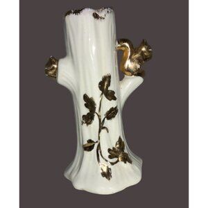 Hand Painted USA Vase 22K Gold Squirrel  Branch Design Vintage Accent Piece